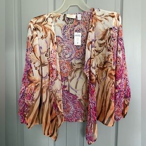 Chico’s- Boho Paisley Printed Lightweight Kimono/Cardigan - Pink & Orange